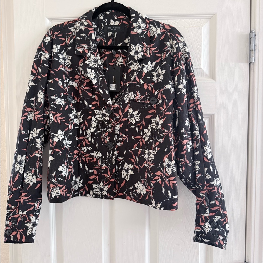 Rag & Bone Black Jacket with White and Pink Floral Design